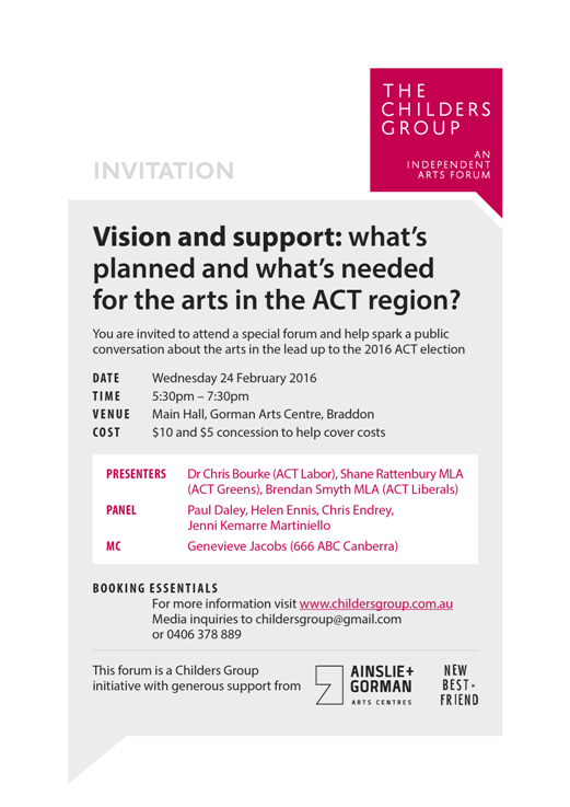 CHILDERS GROUP - ACT election arts forum - invitation - WP